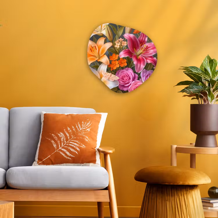 Bloemen - Boeket - Natuur - Kleurrijk - Modern Wandcirkel Organisch Forex 3mm klein -sfeer4