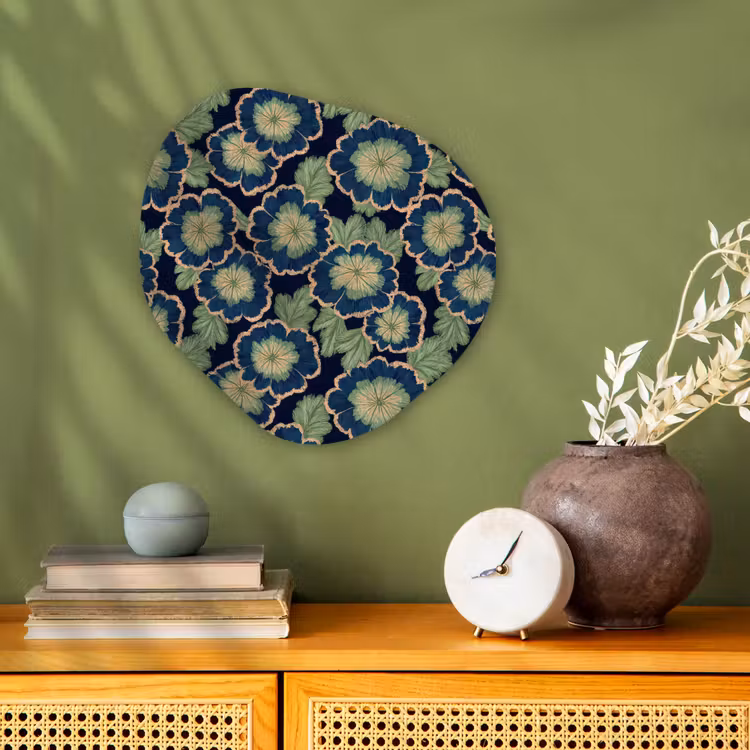 Bloemen - Borduurwerk - Patroon - Blauw - Groen Wandcirkel Organisch Forex 3mm klein 629 -sfeer2