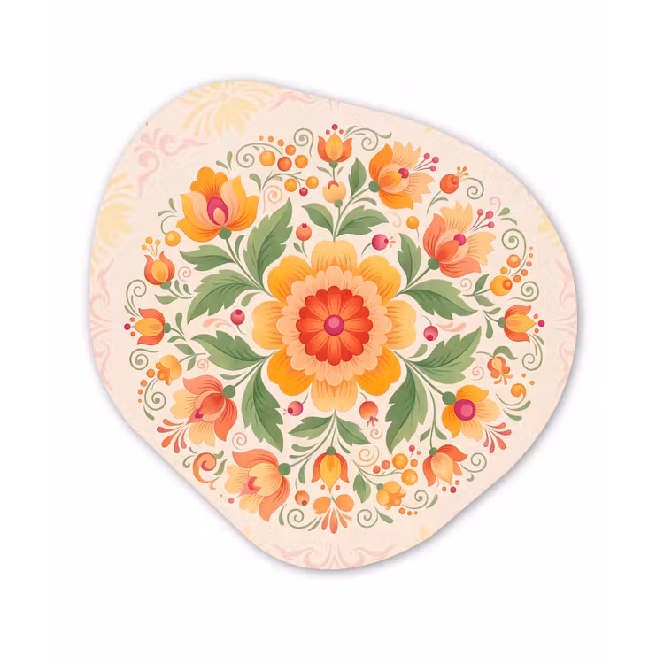Bloemen - Patroon - Decoratief - Oranje Wandcirkel Organisch Forex 3mm klein -3d