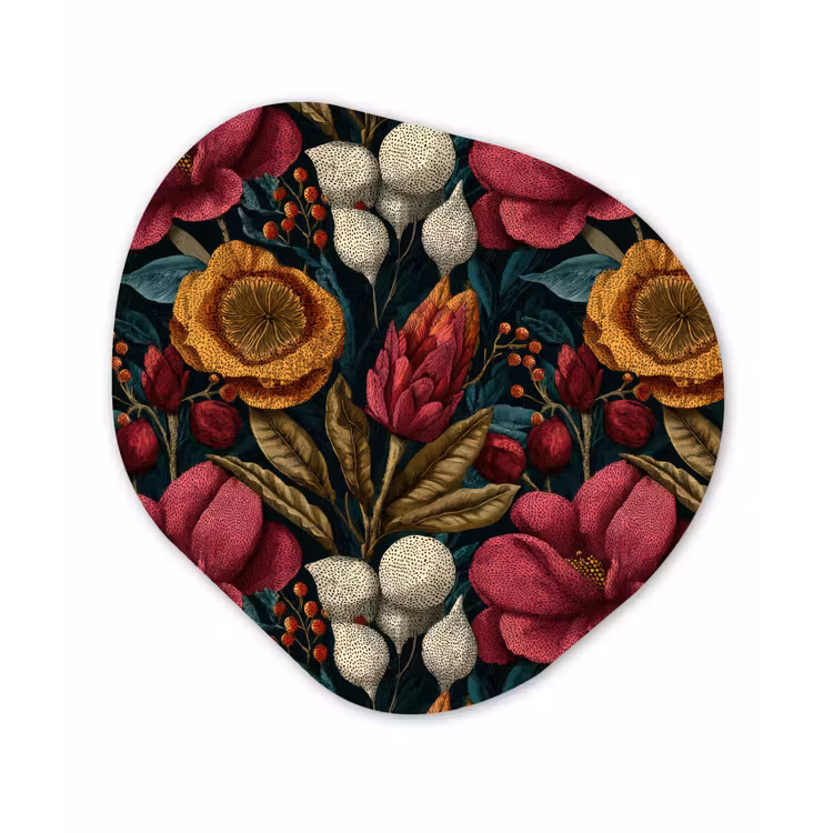 Bloemen - Patroon - Rood - Goud Wandcirkel Organisch Forex 3mm klein 629 -3d
