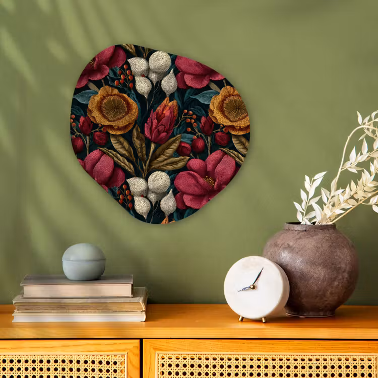 Bloemen - Patroon - Rood - Goud Wandcirkel Organisch Forex 3mm klein 629 -sfeer2