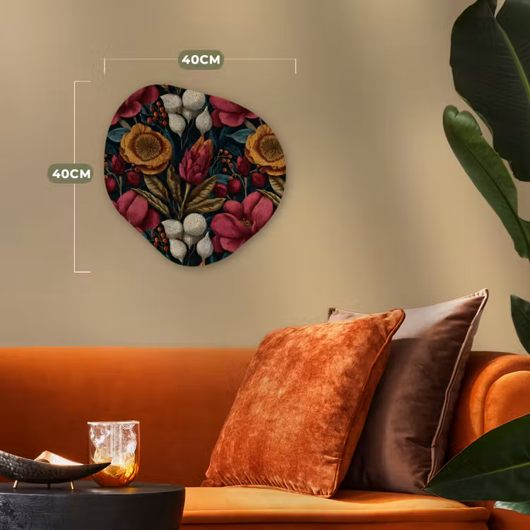 Bloemen - Patroon - Rood - Goud Wandcirkel Organisch Forex 3mm klein 629 -sfeer3