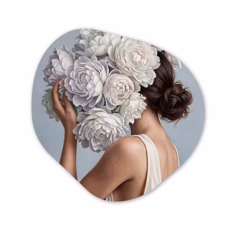 Bloemen - Vrouw - Wit Wandcirkel Organisch Forex 3mm klein -3d