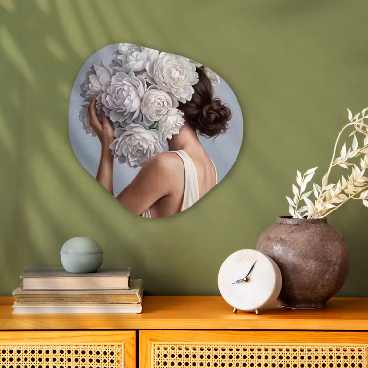 Bloemen - Vrouw - Wit Wandcirkel Organisch Forex 3mm klein -sfeer2