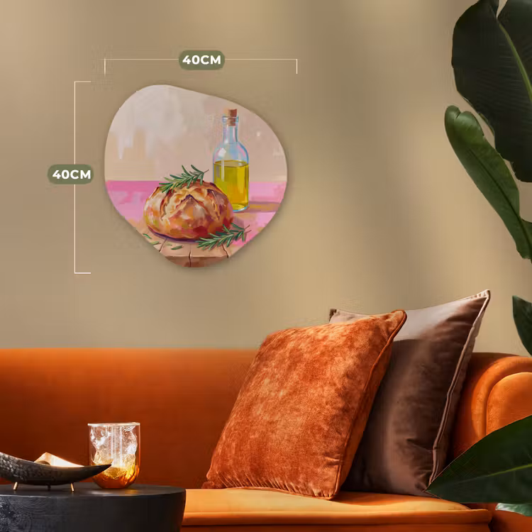Eten - Brood - Olijfolie - Abstract - Keuken Wandcirkel Organisch Forex 3mm klein -sfeer3