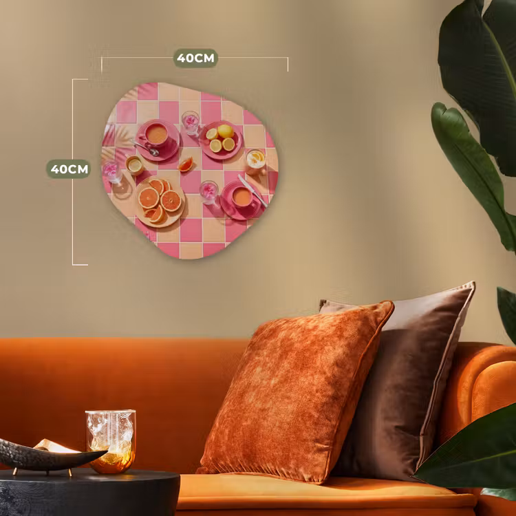 Eten - Citrusvruchten - Stillevens - Roze - Oranje Wandcirkel Organisch Forex 3mm klein -sfeer3