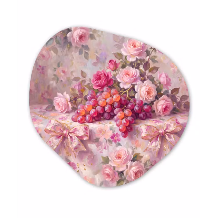 Eten - Bloemen - Stilleven - Roze - Goud Wandcirkel Organisch Forex 3mm klein -3d