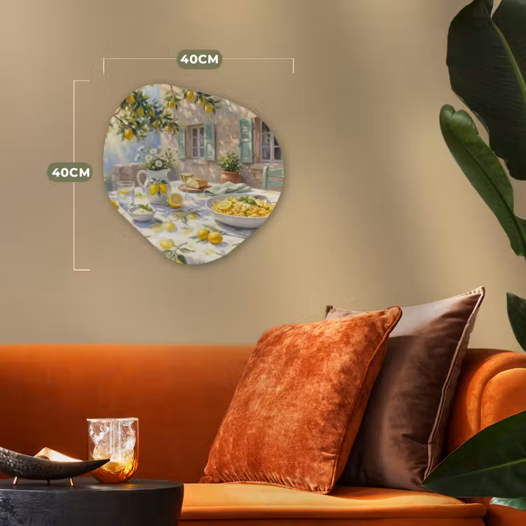 Eten - Terras - Zomer - Geschilderd - Geel Wandcirkel Organisch Forex 3mm klein -sfeer3