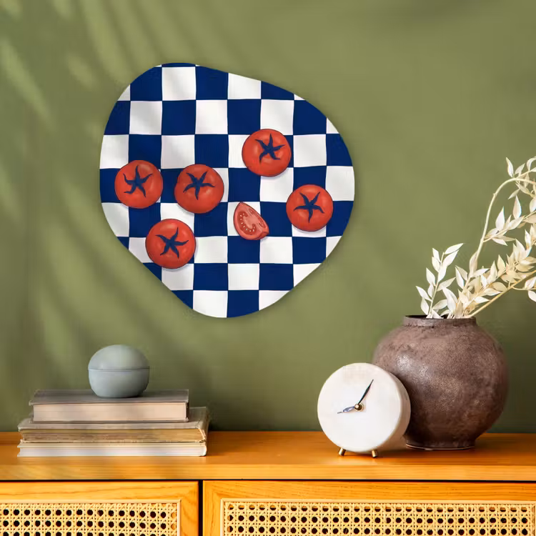 Eten - Tomaten - Keuken - Illustratie - Rood-Blauw Wandcirkel Organisch Forex 3mm klein -sfeer2