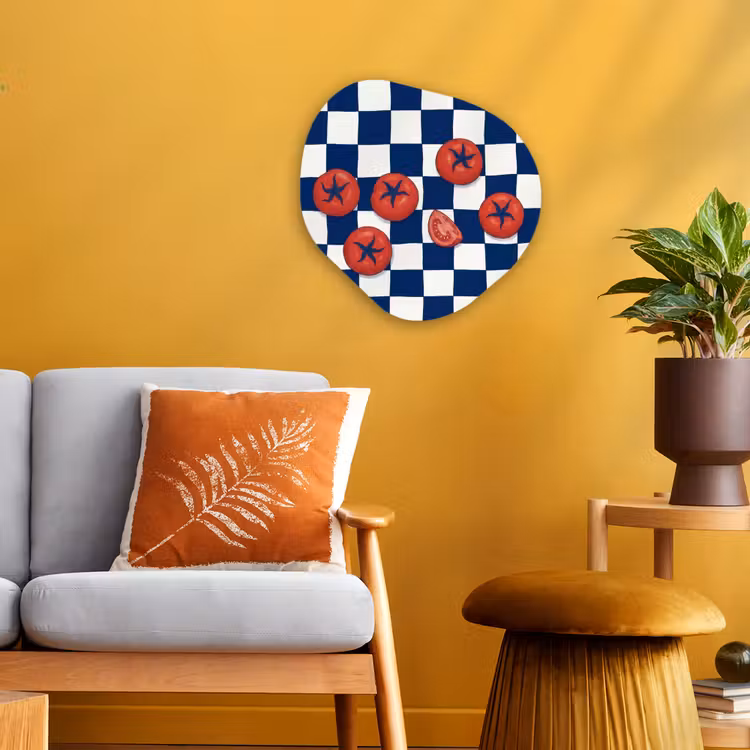 Eten - Tomaten - Keuken - Illustratie - Rood-Blauw Wandcirkel Organisch Forex 3mm klein -sfeer4