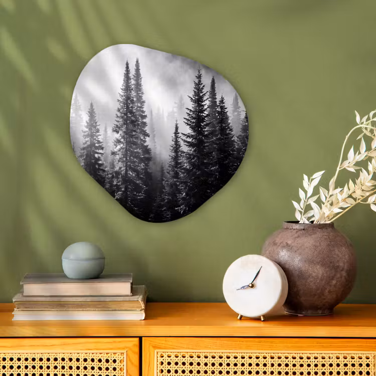 Bos - Mist - Winter - Monochroom - Natuur Wandcirkel Organisch Forex 3mm klein -sfeer2