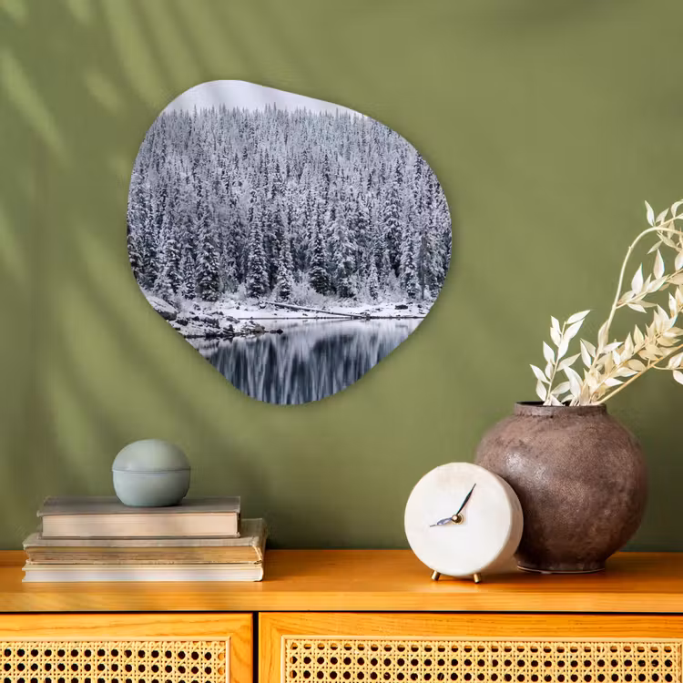 Bos - Reflectie - Meer - Winter - Serene Wandcirkel Organisch Forex 3mm klein -sfeer2