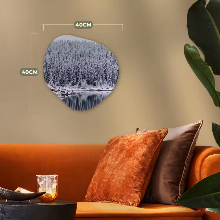 Bos - Reflectie - Meer - Winter - Serene Wandcirkel Organisch Forex 3mm klein -sfeer3