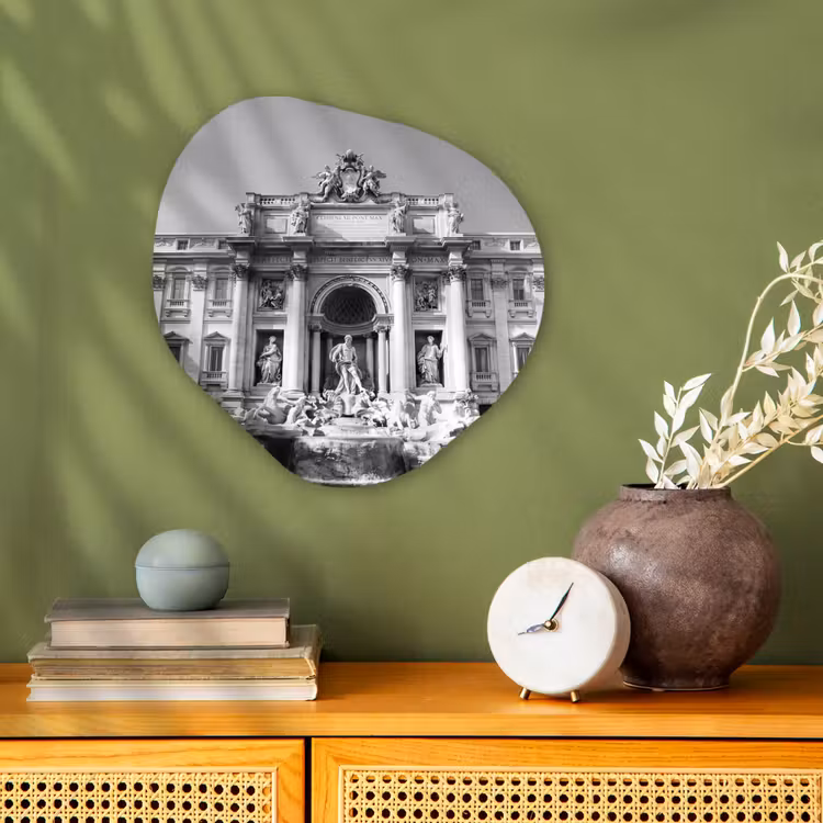 Fontein - Beelden - Architectuur - Zwart-wit Wandcirkel Organisch Forex 3mm klein -sfeer2