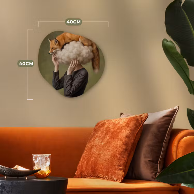 Vos - Surrealistisch - Groen Wandcirkel Organisch Forex 3mm klein -sfeer3