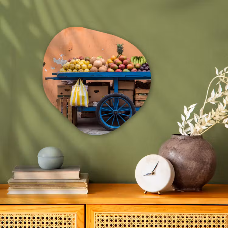 Organic - Forex - Fruit - Cart - Street - Fruit - Kar - Straat Wandcirkel Organisch Forex 3mm klein