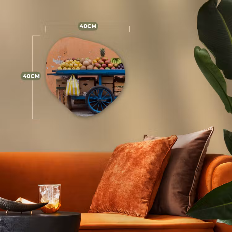 Organic - Forex - Fruit - Cart - Street - Fruit - Kar - Straat Wandcirkel Organisch Forex 3mm klein