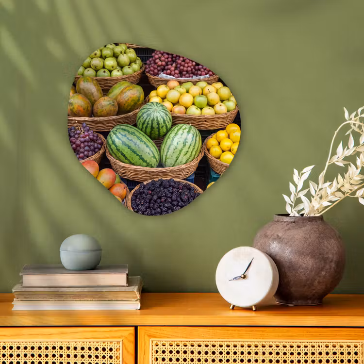 Organic - Forex - Fruit - Market - Colorful - Fruit - Markt - Kleurrijk Wandcirkel Organisch Forex 3mm klein
