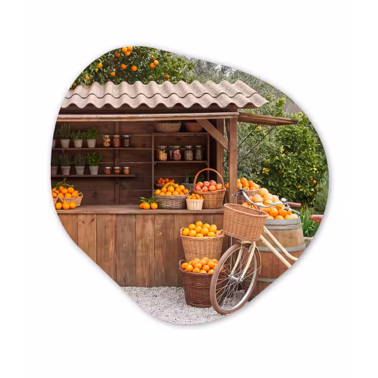 Organic - Forex - Fruit - Market - Rural - Fruit - Markt - Landelijk Wandcirkel Organisch Forex 3mm klein
