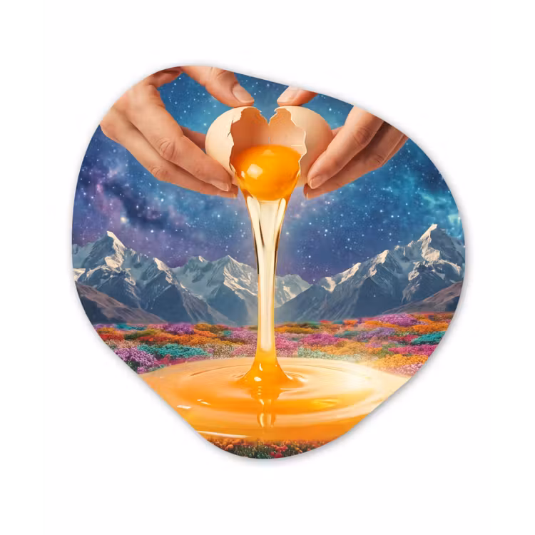 Organic - Forex - Hands - Egg - Surrealism - Handen - Ei - Surrealisme Wandcirkel Organisch Forex 3mm klein