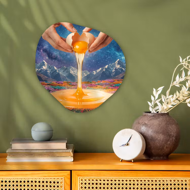Organic - Forex - Hands - Egg - Surrealism - Handen - Ei - Surrealisme Wandcirkel Organisch Forex 3mm klein