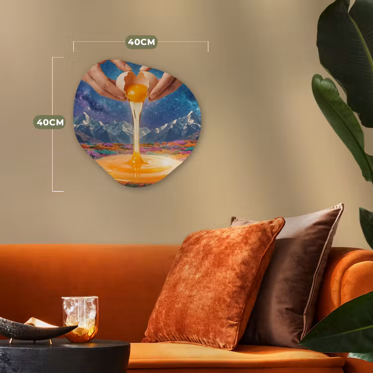 Organic - Forex - Hands - Egg - Surrealism - Handen - Ei - Surrealisme Wandcirkel Organisch Forex 3mm klein