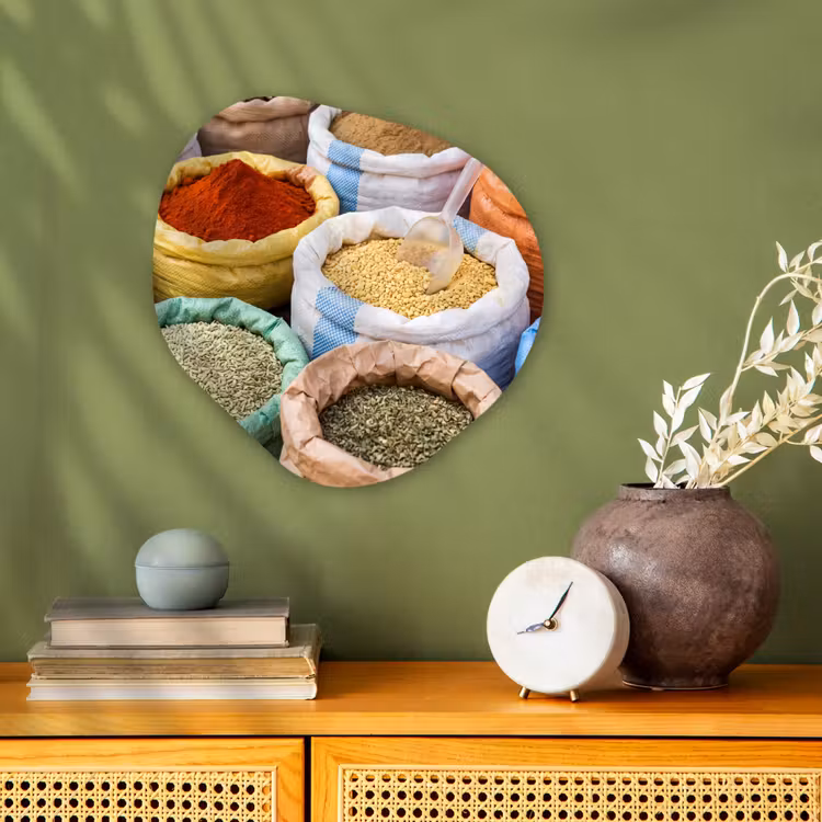 Organic - Forex - Herbs - Bags - Market - Kruiden - Zakken - Markt Wandcirkel Organisch Forex 3mm klein