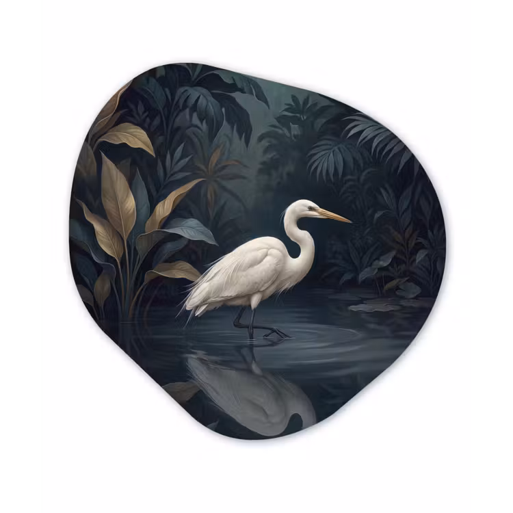 Reiger - Water - Natuur - Modern - Wit Wandcirkel Organisch Forex 3mm klein -3d