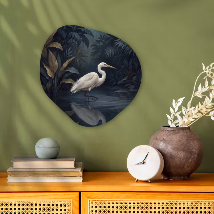 Reiger - Water - Natuur - Modern - Wit Wandcirkel Organisch Forex 3mm klein -sfeer2