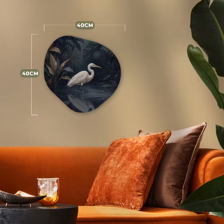 Reiger - Water - Natuur - Modern - Wit Wandcirkel Organisch Forex 3mm klein -sfeer3