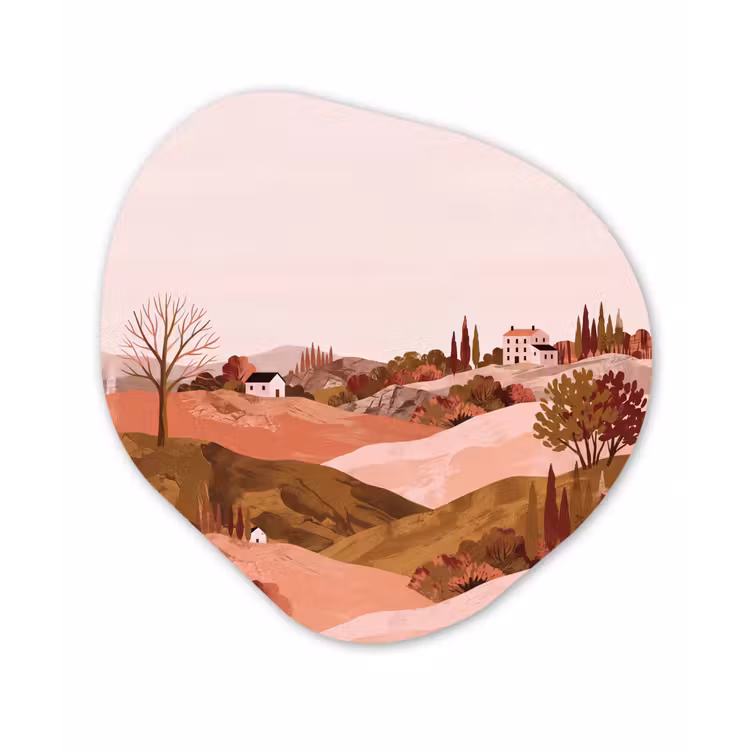 Heuvellandschap - Grafisch - Terracotta Wandcirkel Organisch Forex 3mm klein -3d