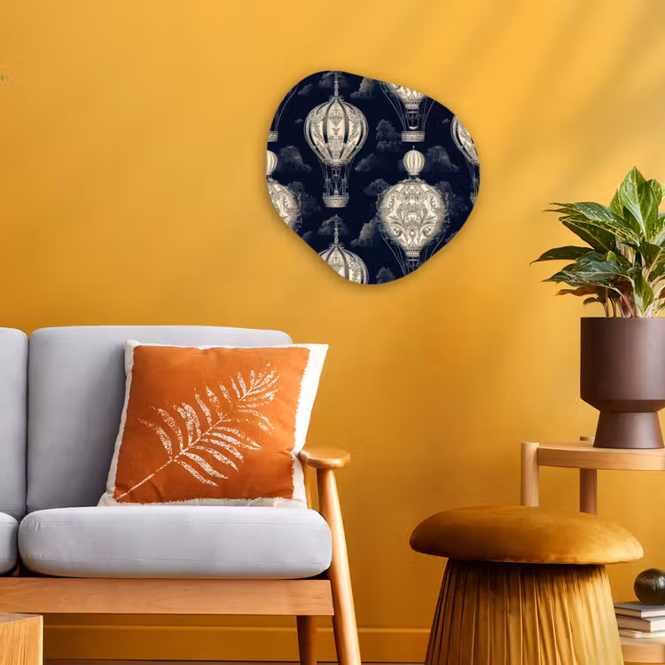 Luchtballonnen - Wolken - Patroon - Donkerblauw Wandcirkel Organisch Forex 3mm klein 629 -sfeer4