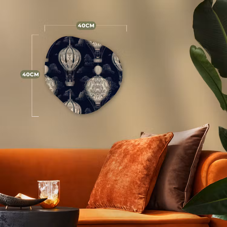 Luchtballonnen - Wolken - Patroon - Donkerblauw Wandcirkel Organisch Forex 3mm klein 629 -sfeer3