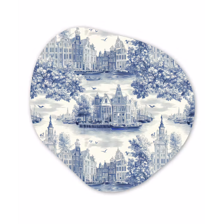 Huizen - Bomen - Water - Vogels - Blauw Wandcirkel Organisch Forex 3mm klein 629 -3d
