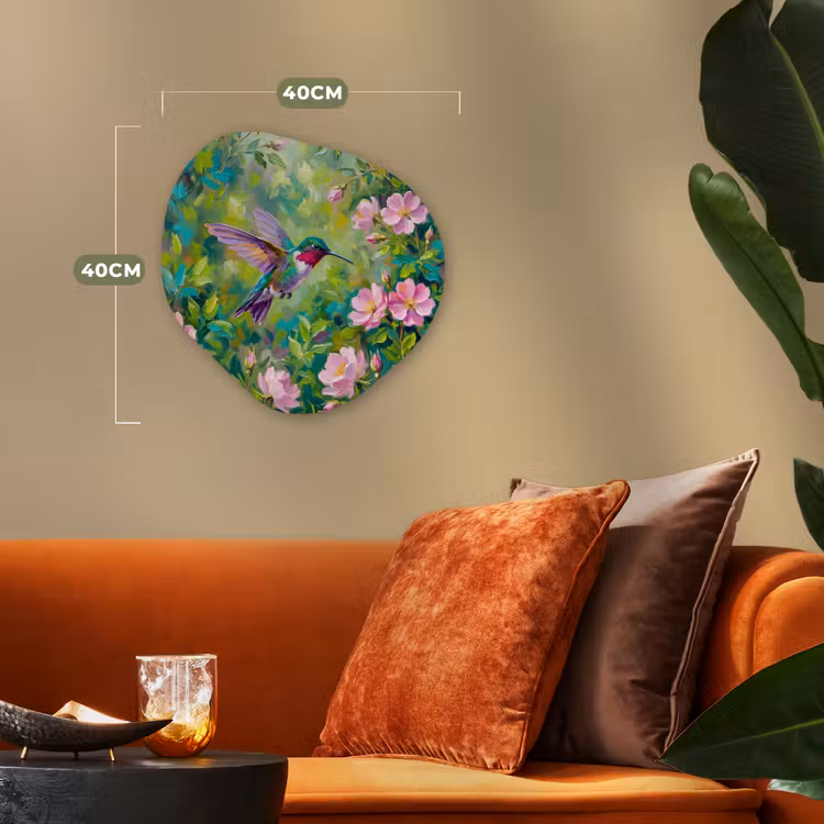 Kolibrie - Bloemen - Natuur - Kleurrijk Wandcirkel Organisch Forex 3mm klein -sfeer3