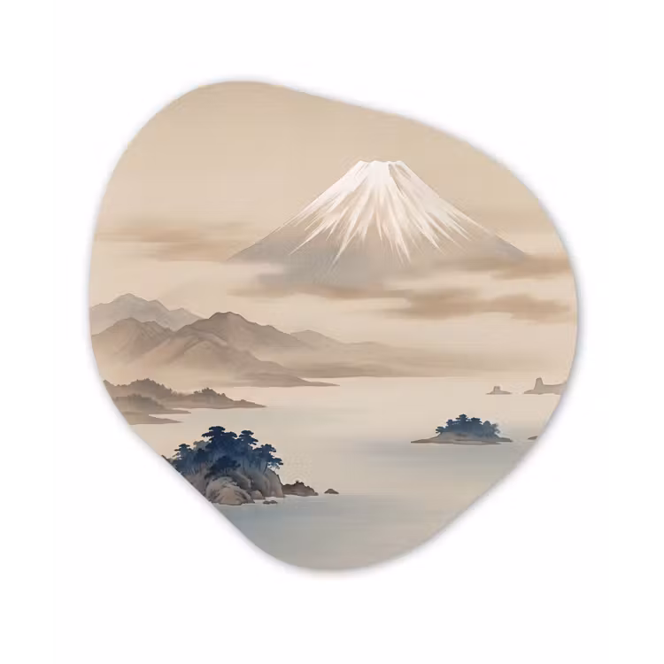 Japans - Landschap - Beige Wandcirkel Organisch Forex 3mm klein -3d
