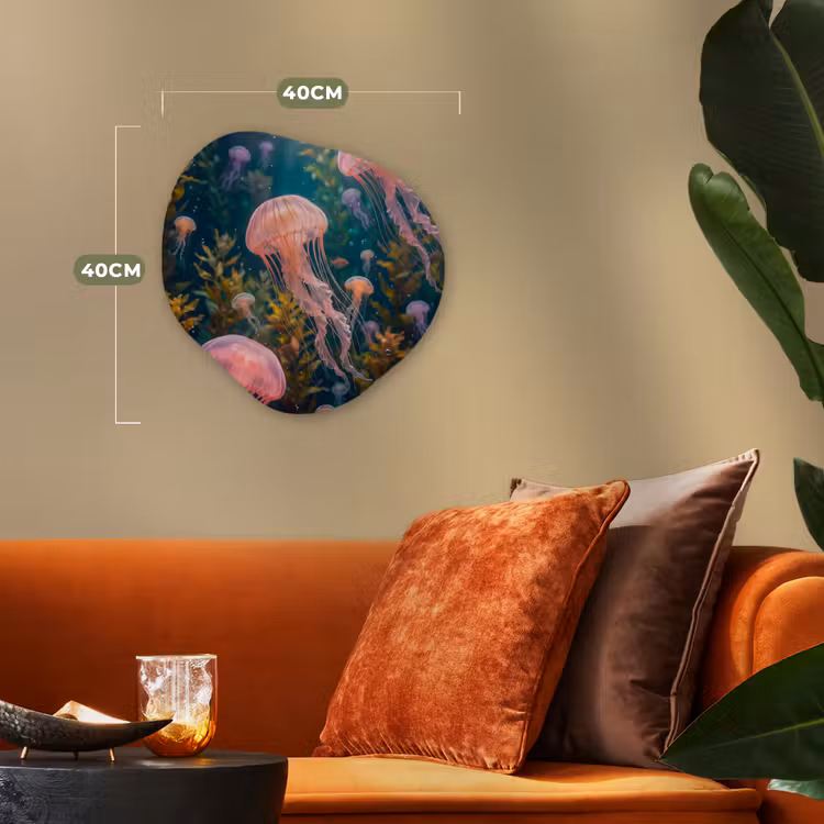 Kwal - Roze - Onderwater - Zeeleven - Dieren Wandcirkel Organisch Forex 3mm klein -sfeer3