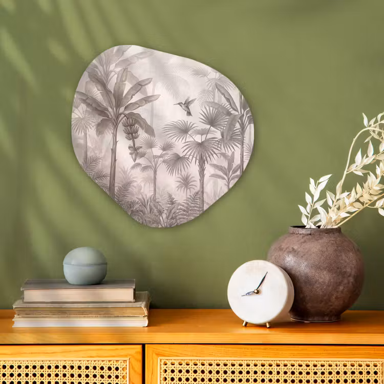 Jungle - Banenboom - Kolibrie - Beige Wandcirkel Organisch Forex 3mm klein -sfeer2