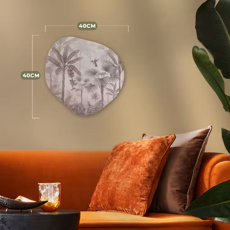 Jungle - Banenboom - Kolibrie - Beige Wandcirkel Organisch Forex 3mm klein -sfeer3
