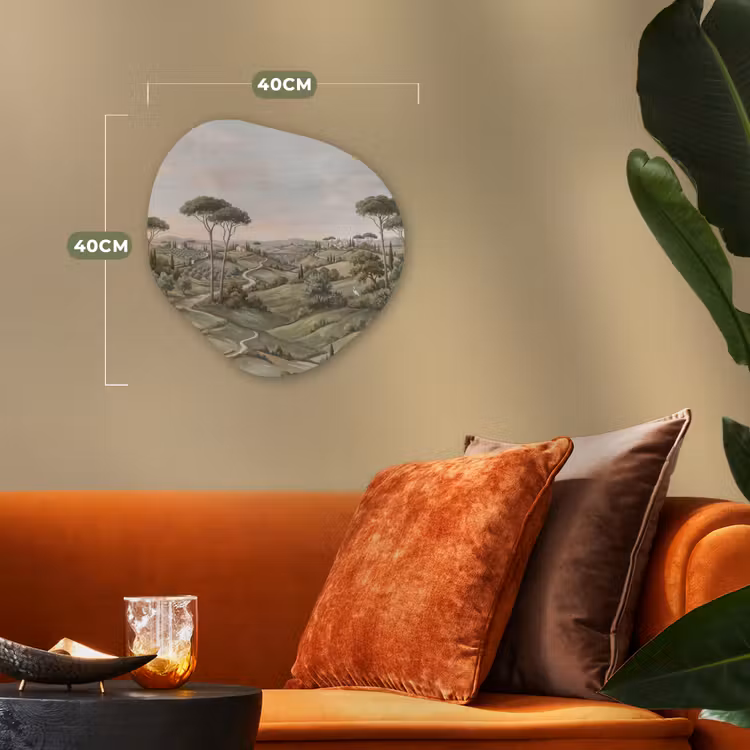 Landschap - Heuvels - Zandpad - Groen Wandcirkel Organisch Forex 3mm klein -sfeer3