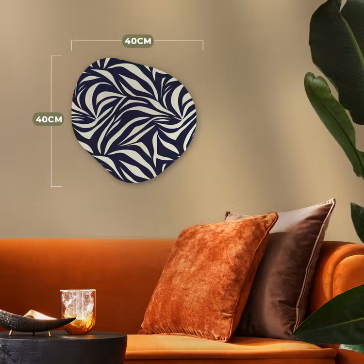 Bladvormen - Blauw - Patroon - Wit Wandcirkel Organisch Forex 3mm klein 629 -sfeer3