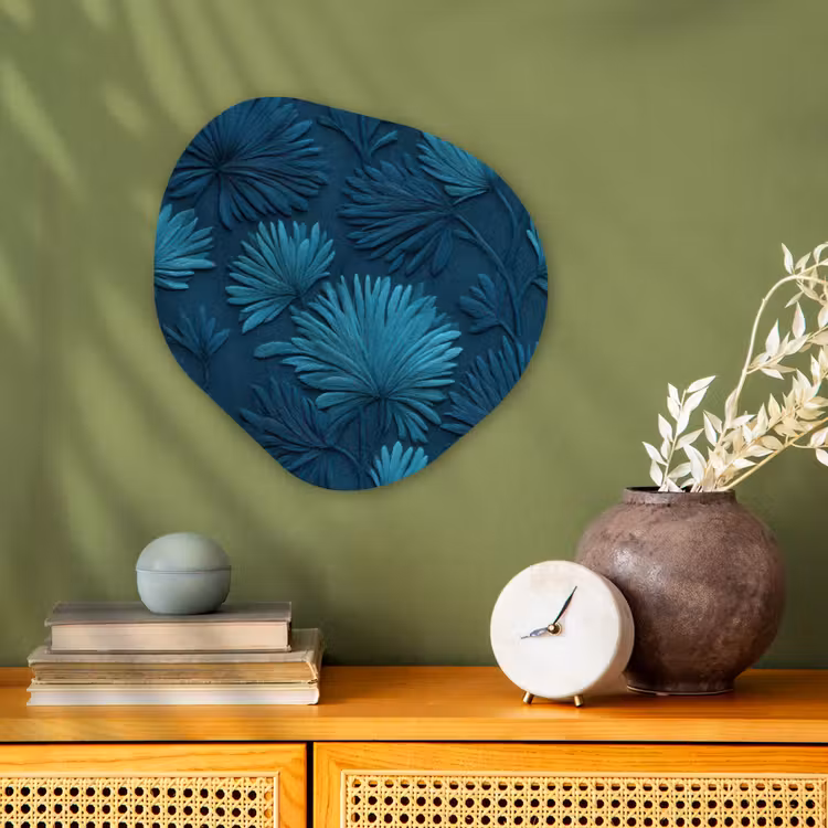 Bladeren - Reliëf - Patroon - Oceaanblauw - Modern Wandcirkel Organisch Forex 3mm klein 629 -sfeer2