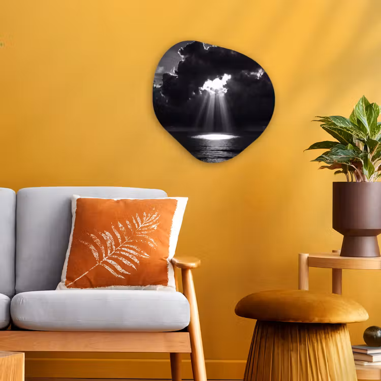 Licht - Wolken - Zee - Zwart-wit - Natuur Wandcirkel Organisch Forex 3mm klein -sfeer4