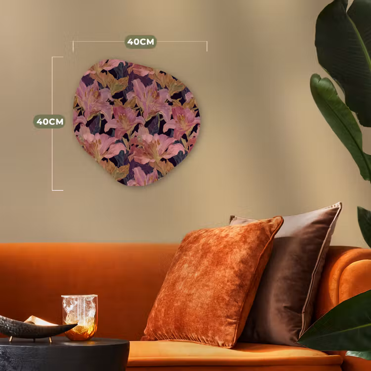 Lelies - Patroon - Roze - Goud Wandcirkel Organisch Forex 3mm klein 629 -sfeer3