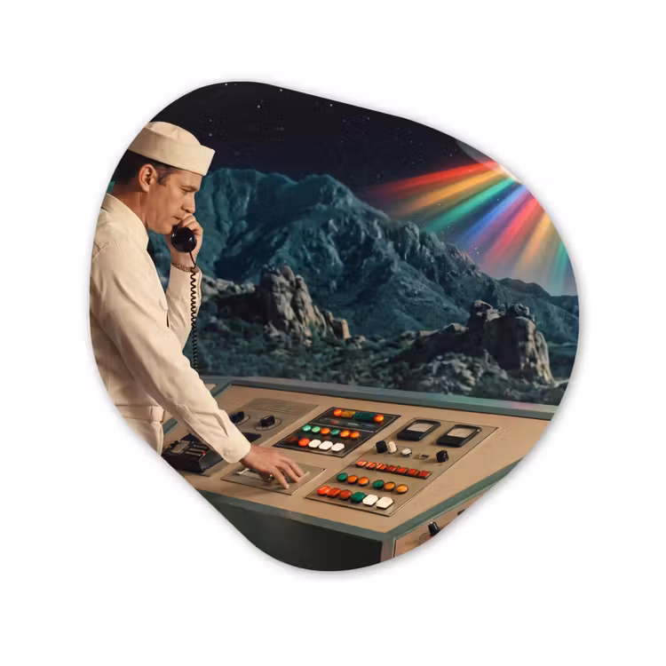Organic - Forex - Man - Control Room - Beach - Man - Controlekamer - Strand Wandcirkel Organisch Forex 3mm klein