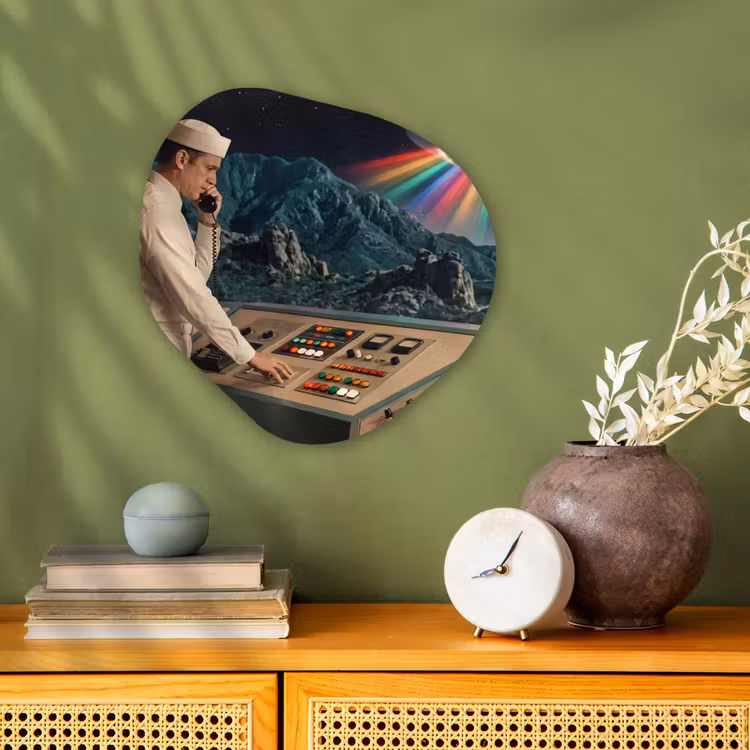 Organic - Forex - Man - Control Room - Beach - Man - Controlekamer - Strand Wandcirkel Organisch Forex 3mm klein