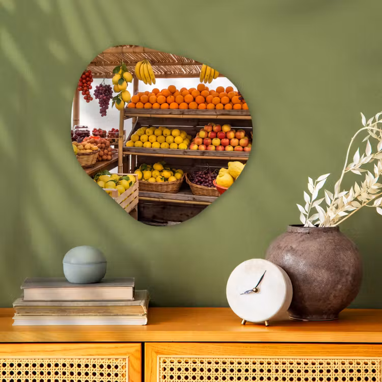 Organic - Forex - Market Stall - Fruit - Fresh - Marktkraam - Fruit - Vers Wandcirkel Organisch Forex 3mm klein
