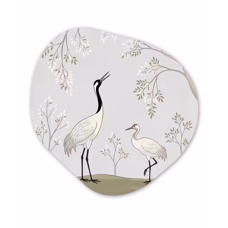 Minimalistisch - Kraanvogels - Blauw Wandcirkel Organisch Forex 3mm klein -3d