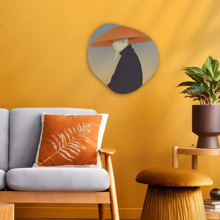 Minimalistisch - Silhouet - Oranje Wandcirkel Organisch Forex 3mm klein -sfeer4