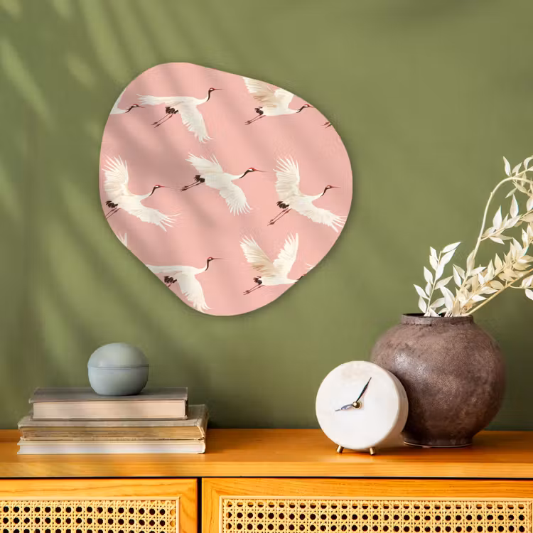 Modern - Kraanvogels - Roze Wandcirkel Organisch Forex 3mm klein 629 -sfeer2